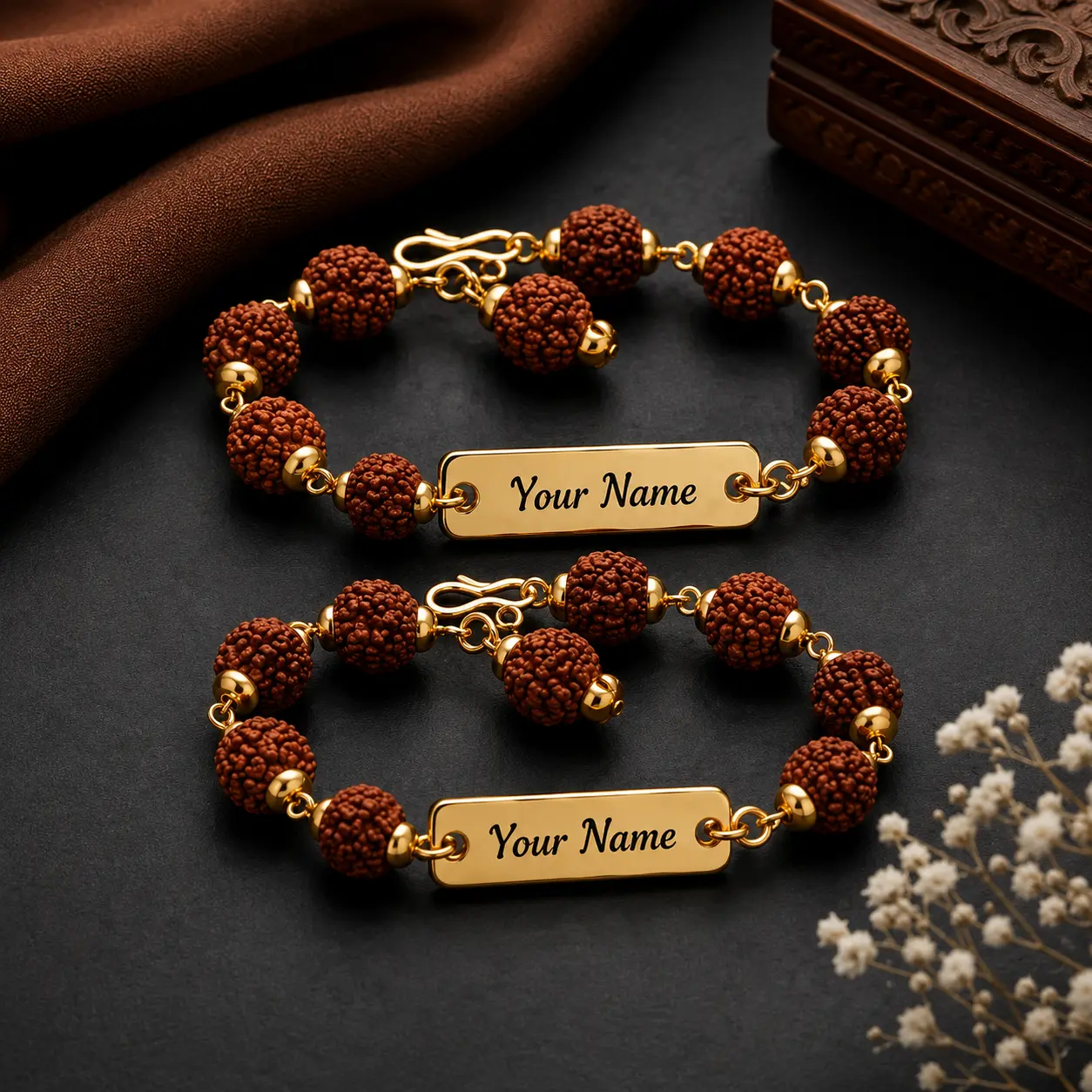 2 Personalized Rudraksh Rakhi with Name Tag