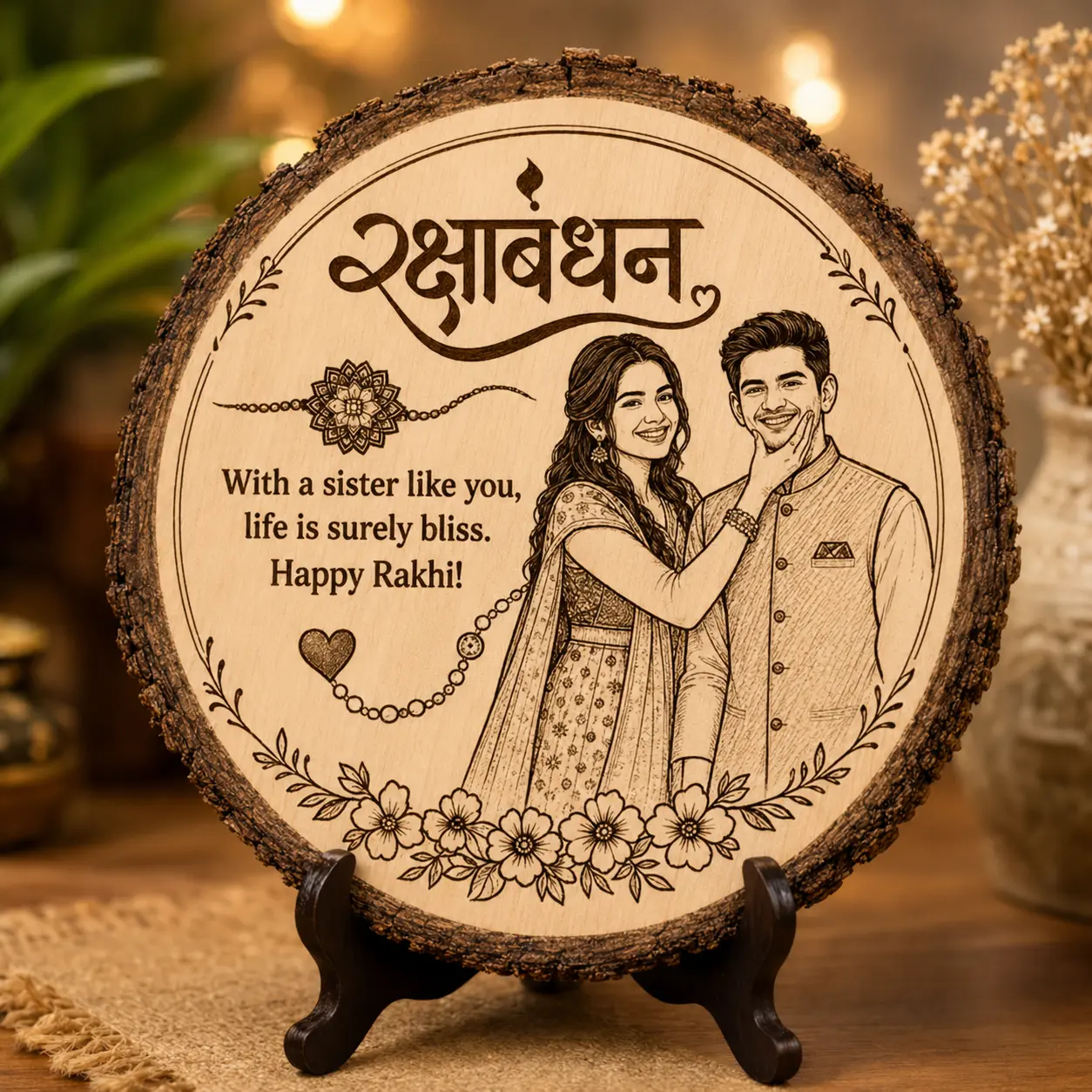 Customized Laser Engraved Tabletop Wooden Frame for Raksha Bandhan